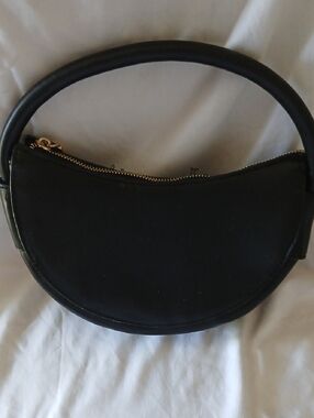 Minimal Black Crescent Mini Bag with Gold Zipper - By 3am Forever